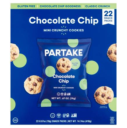 Partake Mini Crunchy Cookies, Chocolate Chip (0.67 oz, 22 ct)