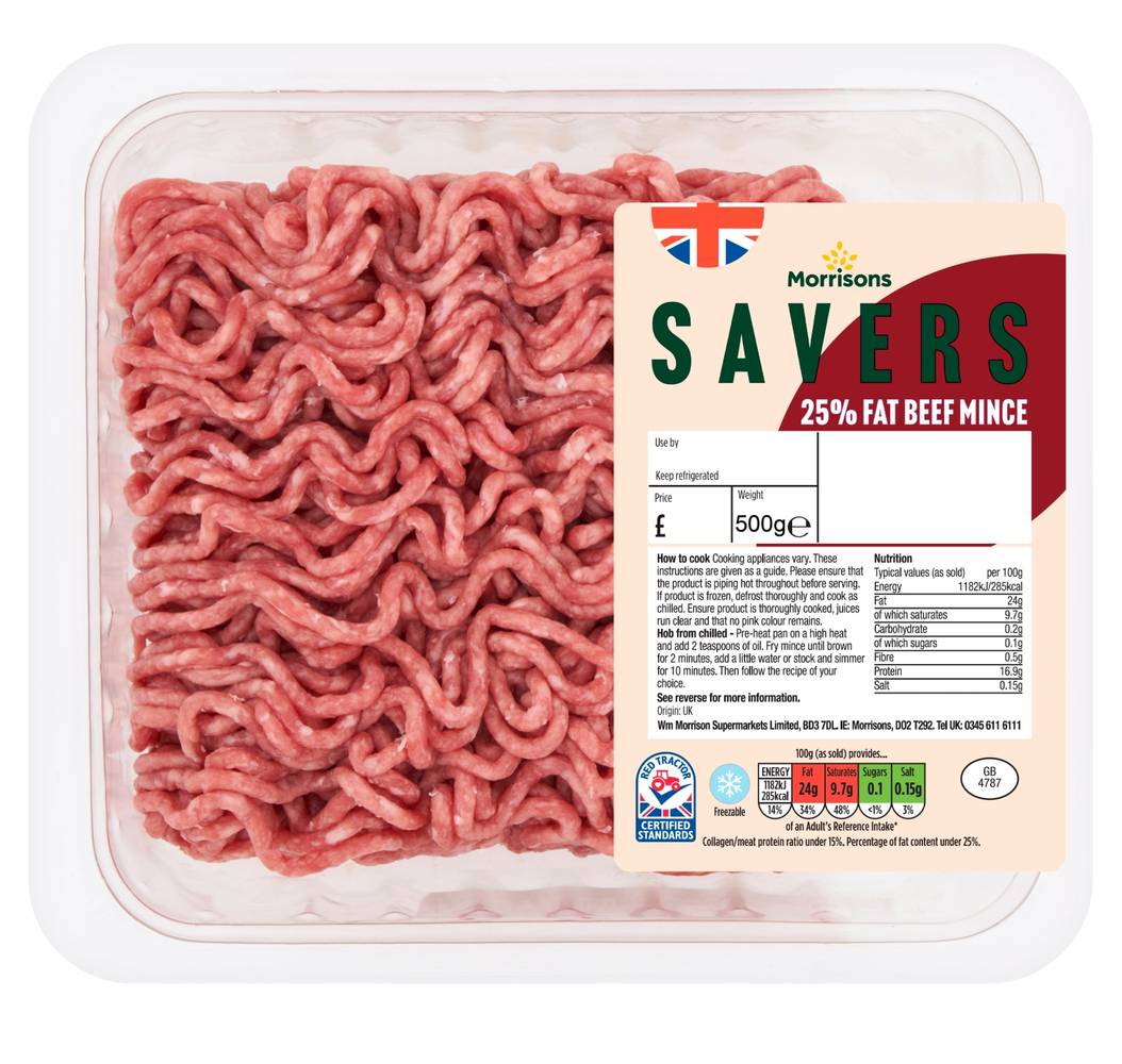 Morrisons Savers 25% Beef Mince 500G