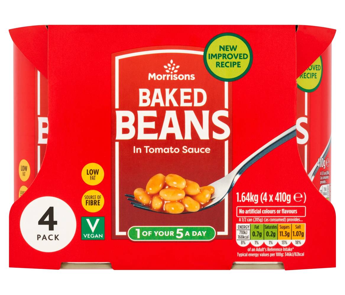 Morrisons Baked Beans In Tomato Sauce 4 X 410G