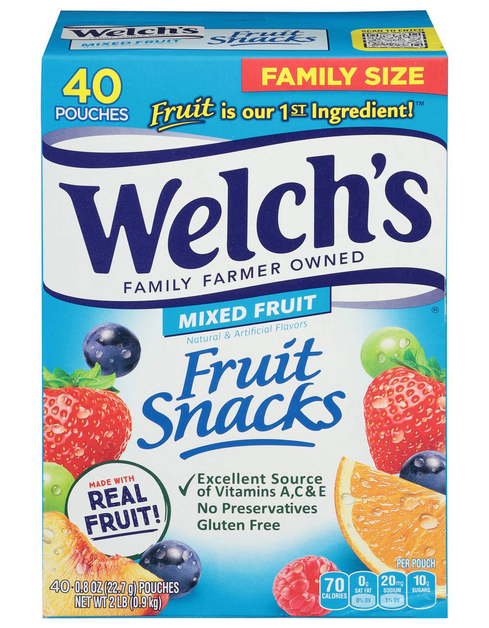Welch's Mixed Fruits Fruit Snacks Family Size (40 x 0.8 oz)