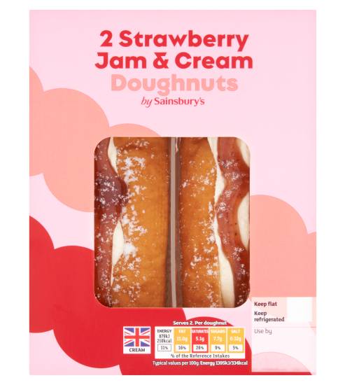 Sainsbury's Strawberry Jam & Cream Doughnuts (2 x 63g)