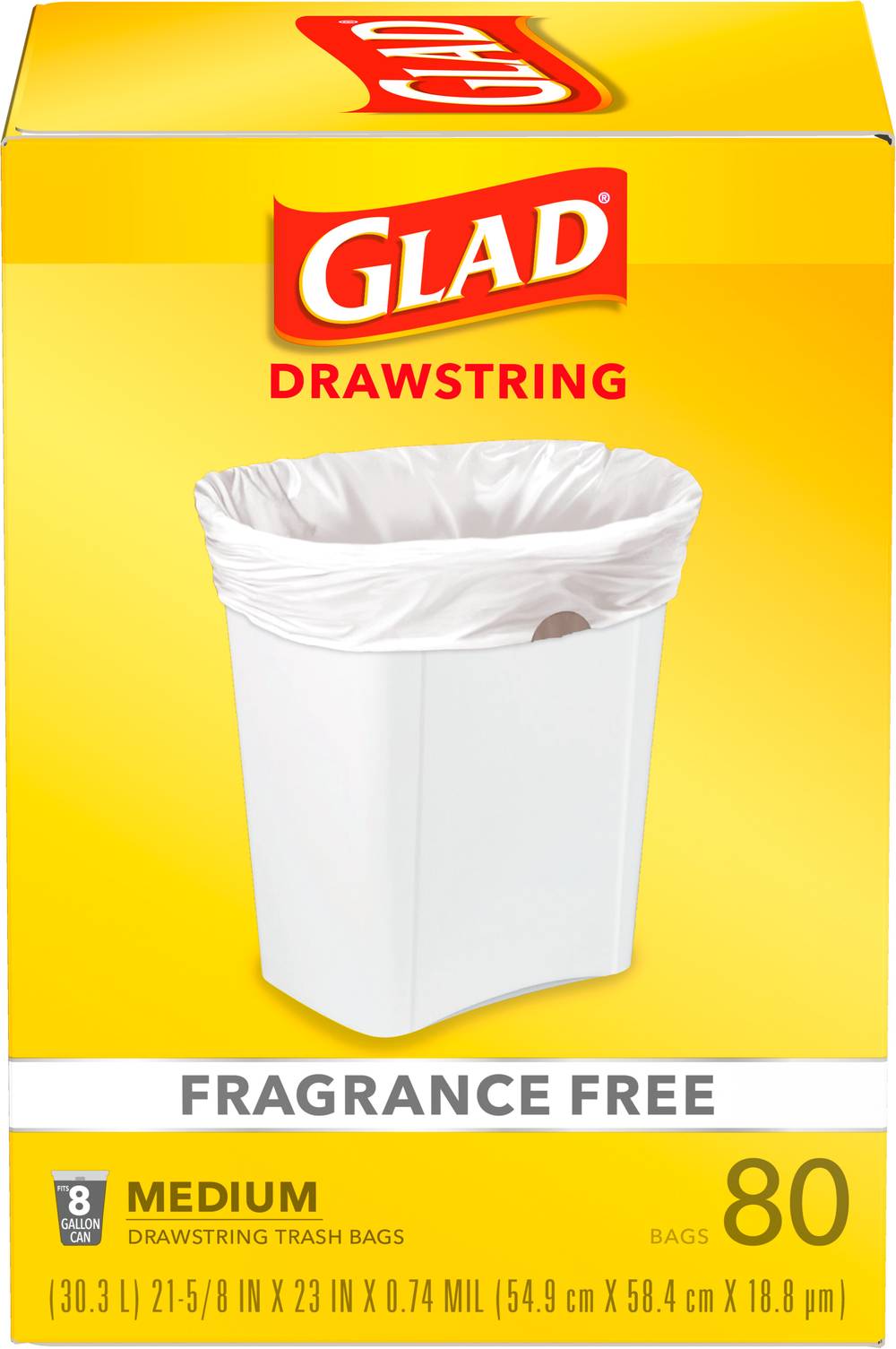 Glad Drawstring Trash Bags Fragrance Free, Medium, White (80 ct)