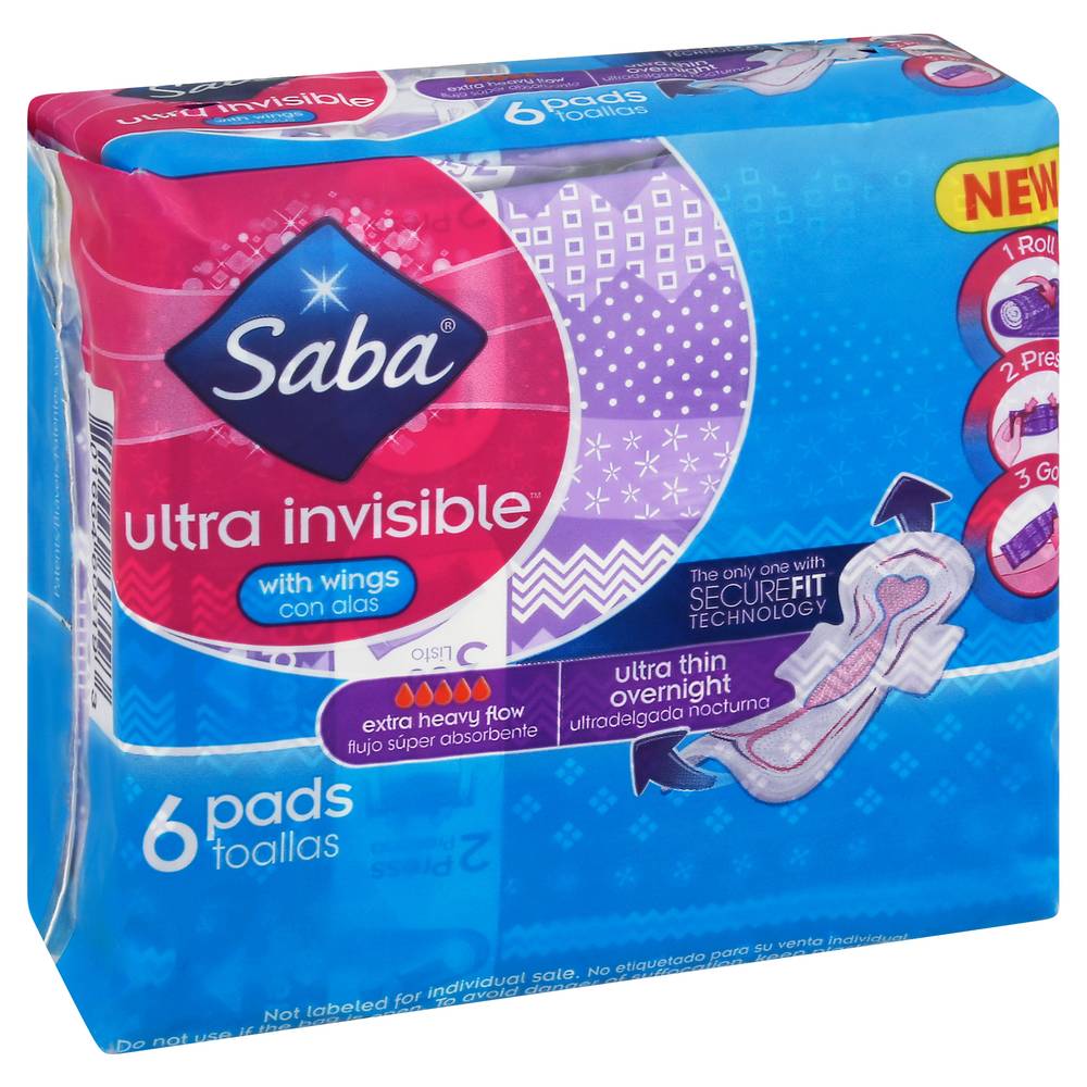 Saba Ultra Invisible Extra Heavy Flow Ultra Thin Overnight With Wings Pads