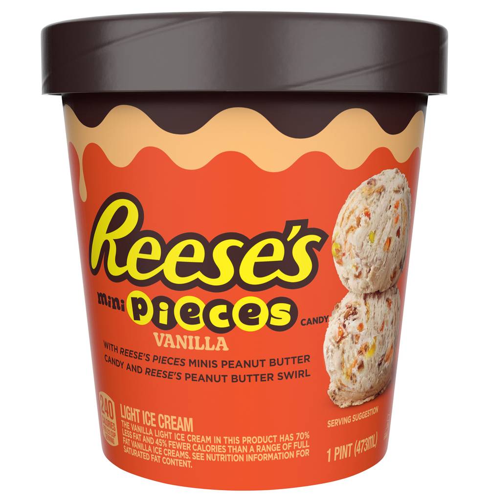 Reese's Mini Pieces Candy Light Vanilla Ice Cream, Vanilla (1 pint)