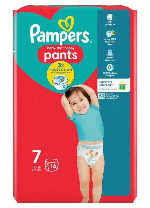 Pampers Baby-Dry Nappy Pants Size 7 16 Nappies 17kg+ Carry Pack (407714)